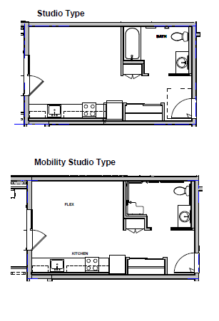a floor plan of a small house with a loft and a studio